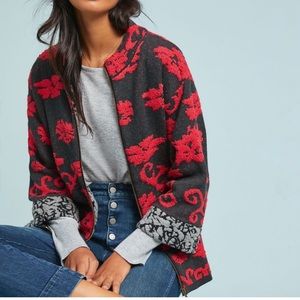 Rosie Neira for Anthropologie Floral Intarsia sweater jacket XS